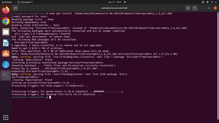 BitRaser File Eraser für Linux Installation abgeschlossen